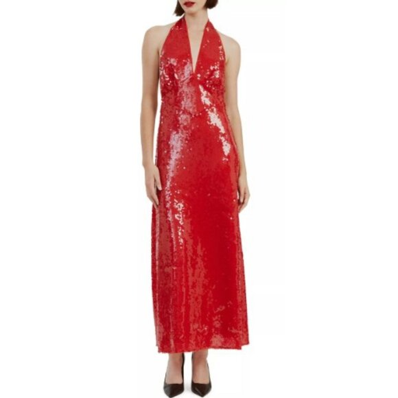 Bardot Freja Red Sequin Backless Midi Dress - SZ XL - NWT - Picture 1 of 16